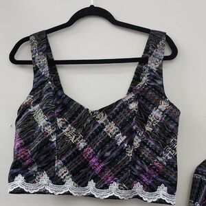 Handmade Multicolor Patterned Women's Top with Lace Trim